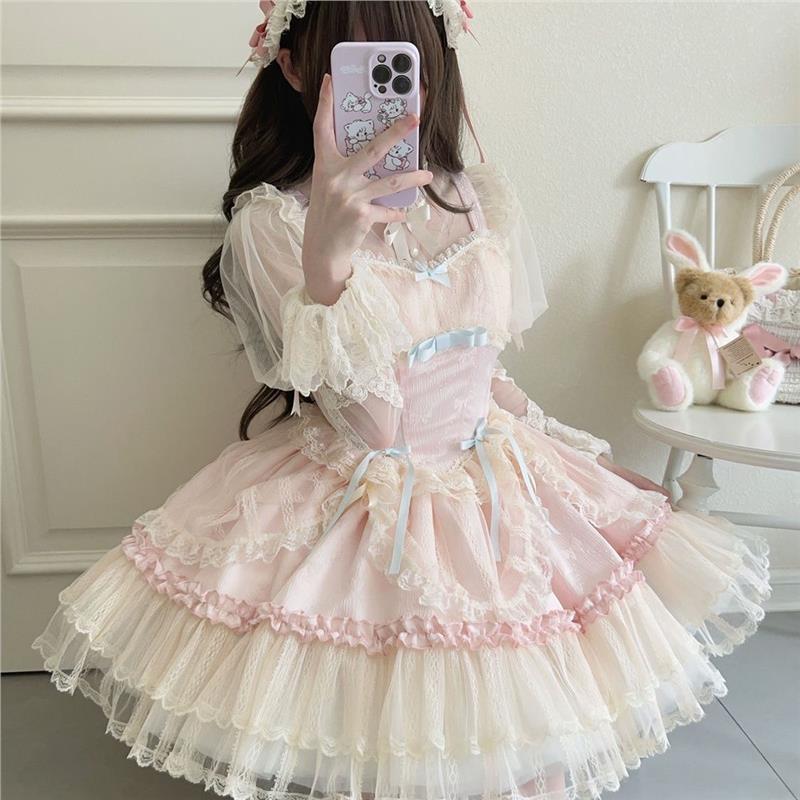 原创设计Lolita洋装小众芭蕾风jsk吊带连衣裙