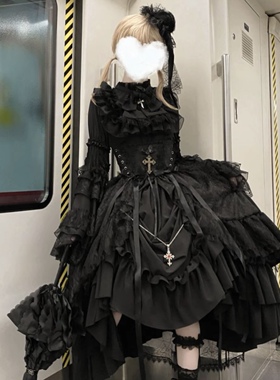 【永生禁忌】~黑色哥特风姬袖提拉裙洛丽塔cos洋装Lolita裙女