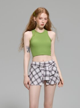 绿色时尚背心裙式平角分体泳衣女