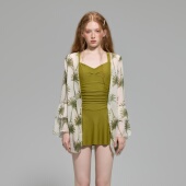 苏拉娜公主新款 泡温泉泳装 两件套连体泳衣女保守显瘦遮肚裙式 长袖