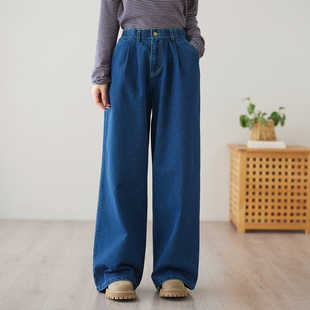 女显瘦显腿直宽松2025秋冬新款 双色牛仔裤 直筒阔腿休闲老爹裤