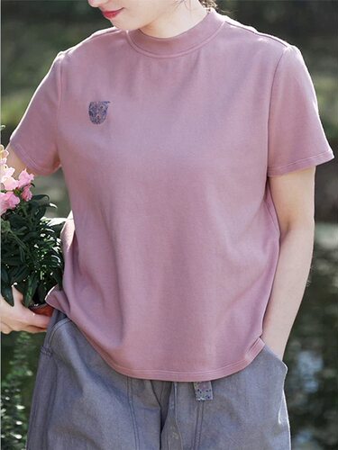 2026夏季棉质短袖T恤女宽松文艺短袖百搭简约圆领上衣百搭