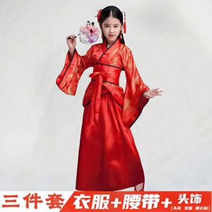 古风儿童汉服女红色演出服