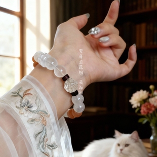 原创天然金沙太阳石手串白幽灵水晶小众精致手链女送闺蜜节日礼物