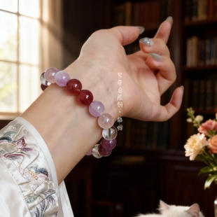 原创 天然紫马粉水晶上岸手链女紫水晶紫理辉多宝事业手串送礼物
