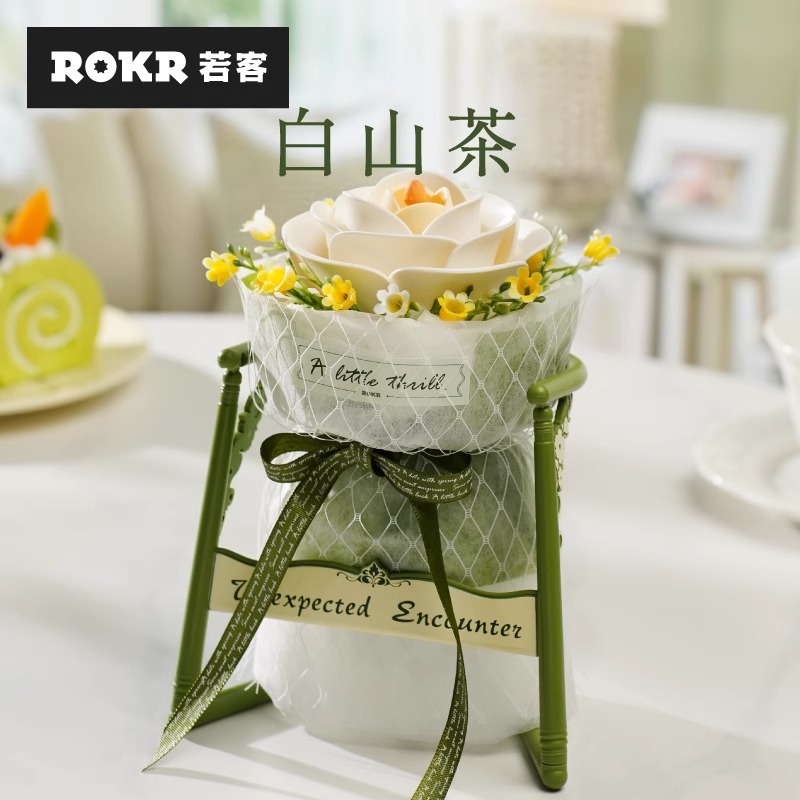 ROKR若客花间集白山茶积木花手工拼装diy插花拼搭3D立体玩具拼图