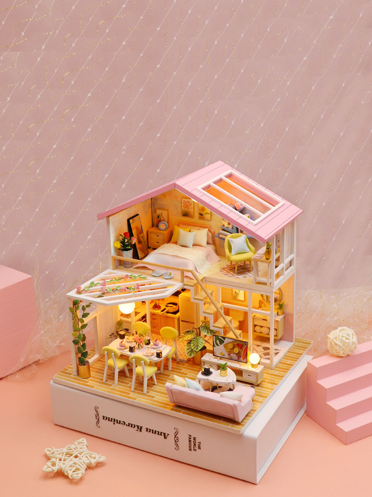 diy小屋蜜语时光粉色公主房手工拼装房子模型别墅玩具生日礼物女