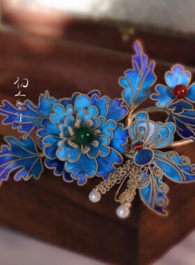 国风非遗绒花发梳蝴蝶发簪发夹