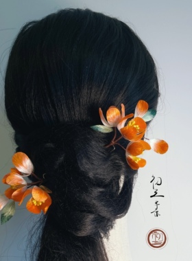 绒花发簪发钗日常挽发簪旗袍古风盘发发饰 温柔感百搭发簪木簪