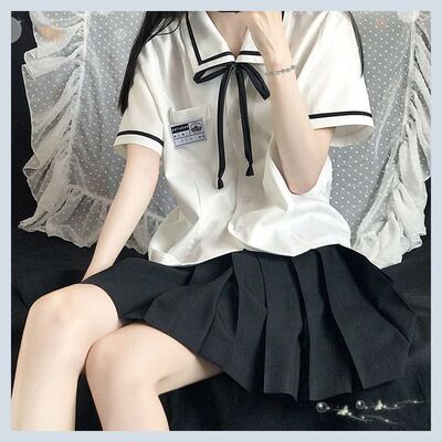 设计感夏季短款绑带衬衫小个子学院风穿搭配百褶裙上衣jk制服套装