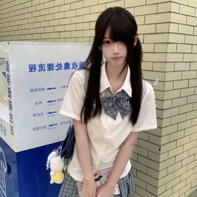 学院风清纯感白色短袖衬上衣衫女