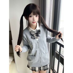 日系秋冬百搭毛衣针织衫外套叠穿衬衫上衣女黑板报JK制服格裙套装