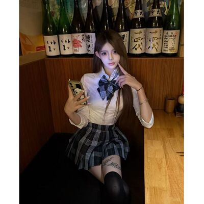 原创新款jk制服纯欲风正版长袖百褶裙学院修身收腰衬衫辣妹套装