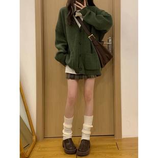 学院风绿色上衣毛衣外套女针织开衫秋冬装穿搭新款爆款宽松jk制服