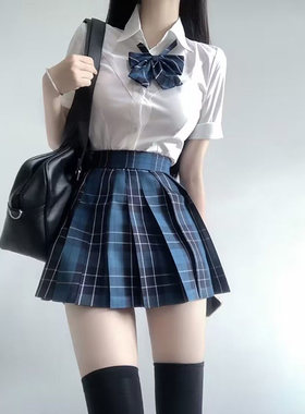 收腰衬衫jk制服澜jk百褶裙套装夏季新款日系修身衬衣甜辣学生班服