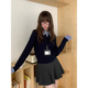 韩系藏青色小个子学院风上衣女高级感jk秋冬新款 假两件针织毛衣