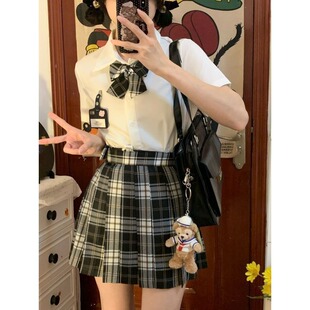 jk制服套装收腰衬衫女短袖学院风可爱软妹显瘦黑板报格裙子日系夏
