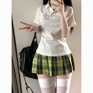 JK制服校园风百搭基础款短袖POLO衫上衣夏季学生收腰校供感上衣女