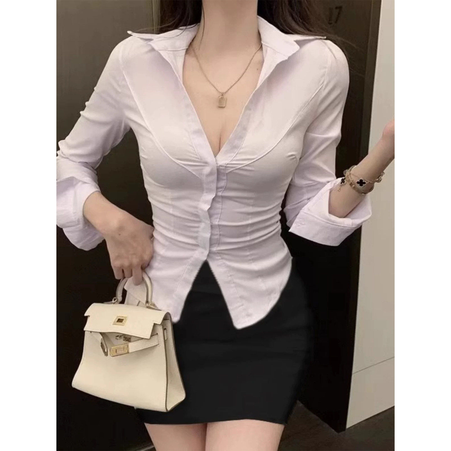 白色长袖收腰衬衫包臀裙jk性感工作服秘书制服空姐前台职业套装女