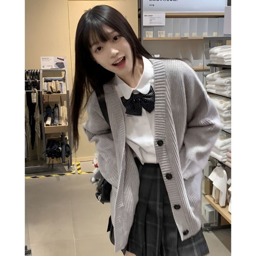 韩系灰色毛衣外套女秋冬2026新款