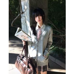 日系原创JK制服新款软妹开衫毛衣叠穿校供感外套衬衫粉雾海裙套装