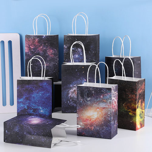 太空宇航员宇宙外星人送礼礼品袋 包装礼袋 星空印花节日手提纸袋