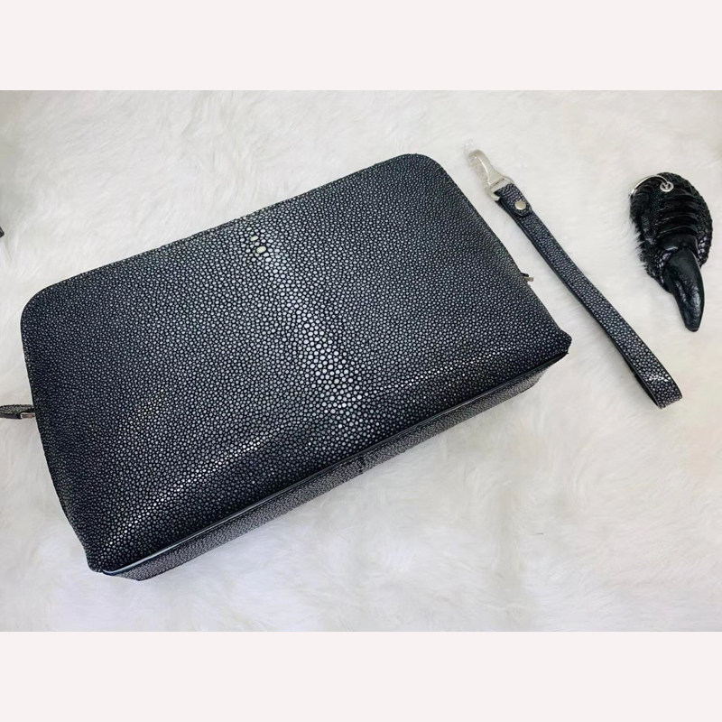 野生珍珠鱼皮磨光皮手包拉链手拿包珍珠鱼皮奢华商务大容量信封包