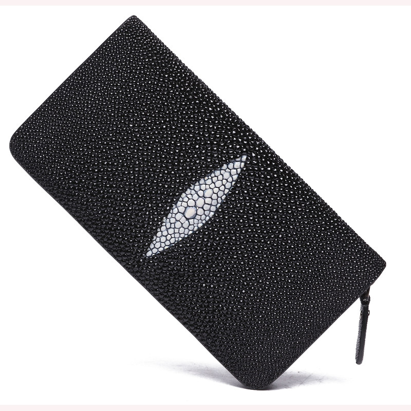泰国正品珍珠鱼皮手拿钱夹男女通用单拉链魔鬼鱼皮钱包真皮手机包