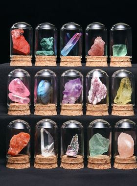 天然东海水晶原石矿石标本漂流瓶水晶半宝石儿童科普教学摆件