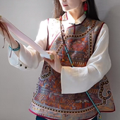 国风秋冬穿搭SR438 蜀锦斜开马甲新中式 前程似锦