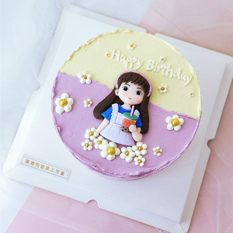 网红烘焙蛋糕装饰软陶人偶插件奶茶妹妹摆件女孩生日甜品台装扮品