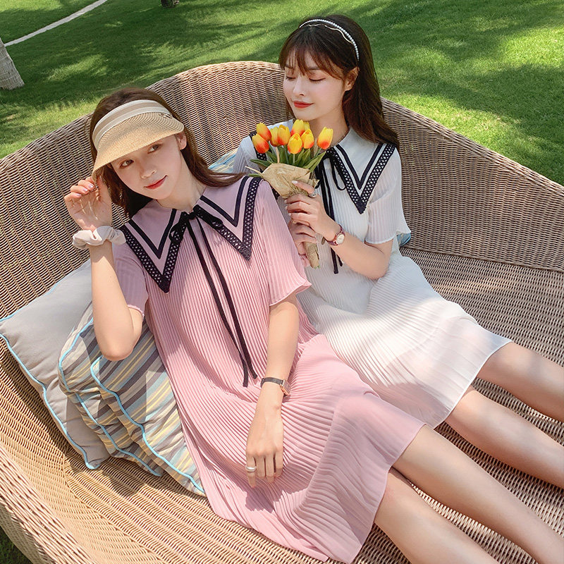 主推款现货！可拆卸娃娃领夏季新款纯色短款连衣裙2036P80K130,女装连衣裙,天丽
