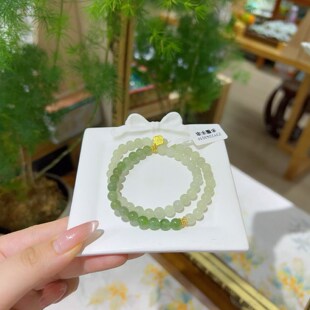 新疆天然和田玉晴水双圈手串6mm清新雅致高端礼盒有证书