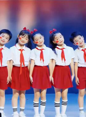 新款小学生红领巾表演服幼儿园红色演出服爱国朗诵合唱比赛服夏季