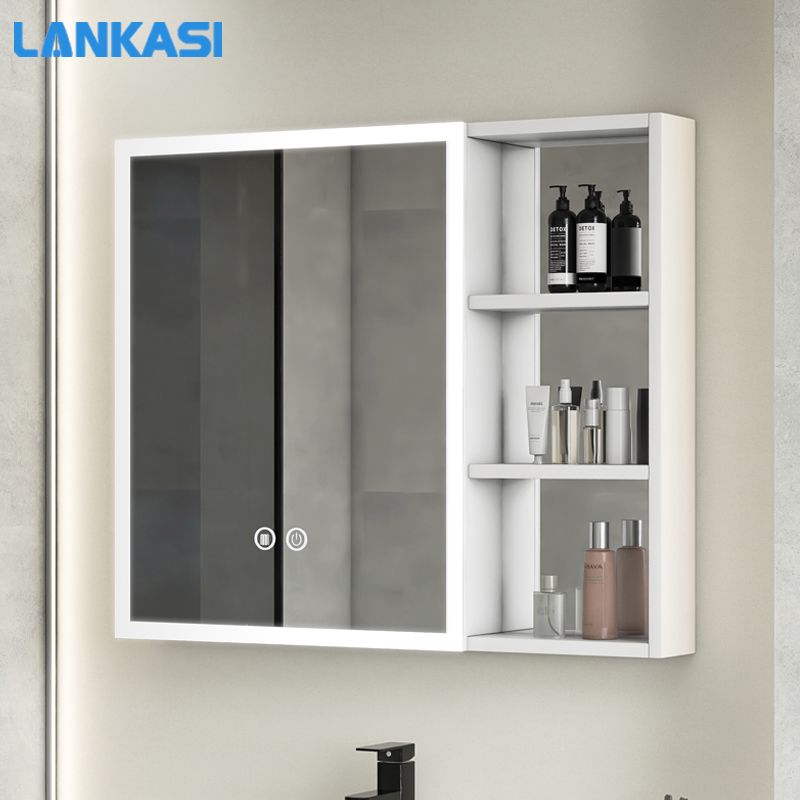 加厚太空铝智能浴室镜柜美妆收纳层架化妆室挂墙式化妆镜子灯光除