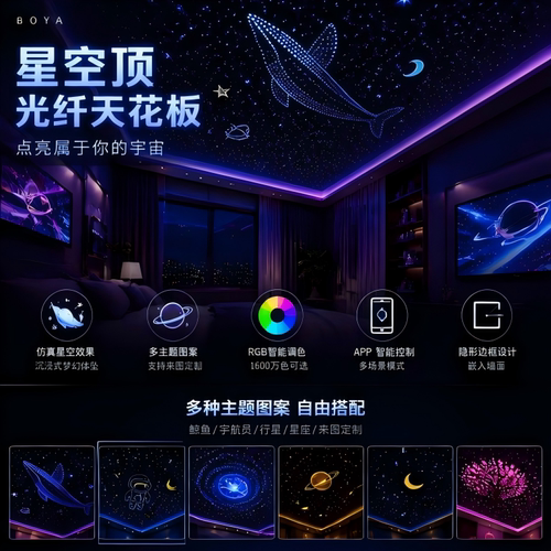 光纤星空顶天花板 家庭影院影音室满天星RGB调色智能吊顶来图定制