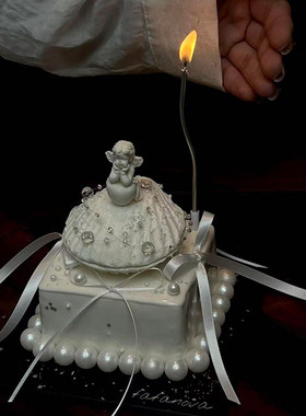 2.14情人节快乐梦幻连珠链白色丝带蛋糕装饰情侣表白天使装扮插件