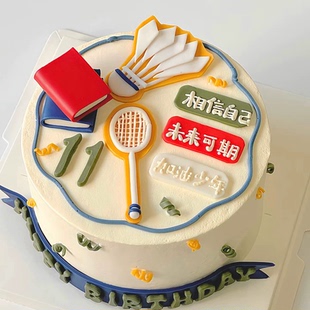 羽毛球加油少年生日蛋糕装饰摆件运动体育爱好烘焙甜品台装扮配件