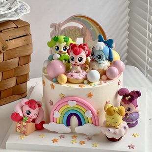 卡通奇妙萌可蛋糕装饰雨丝气球彩虹女孩女生生日甜品台烘焙装扮