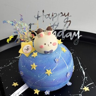 网红恋与深空沈星回兔球球蛋糕装饰生日快乐亚克力插件小兔子摆件