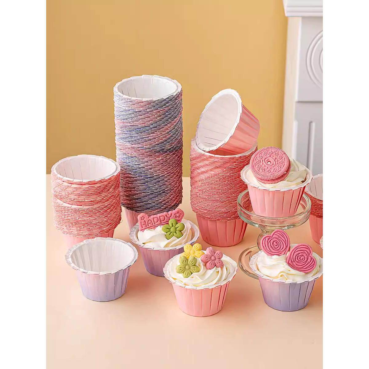 花边纸杯蛋糕耐高温杯子纸托烤箱专用烘焙粉色渐变色彩色马芬杯,节庆用品/礼品,节日装扮用品,淘宝优惠券,粉丝福利购,淘宝优惠卷