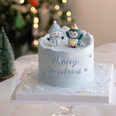 2024圣诞节ins蛋糕装饰摆件网红立体雪人小企鹅冬日圣诞节日插件