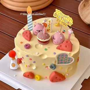 小红书同款小海狸奶酪摆件软陶河狸汉堡生日蜡烛蛋糕装饰插件网红