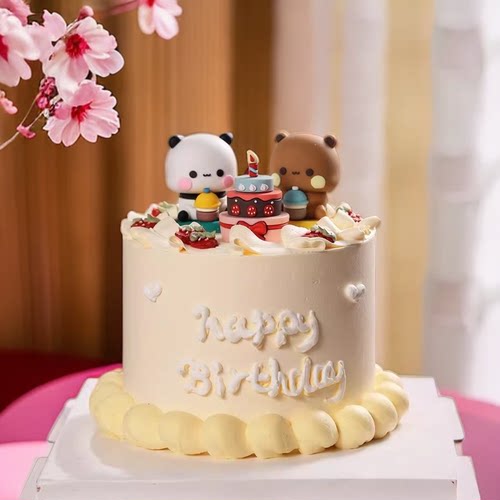 卡通坐姿一二布布生日蛋糕装饰摆件儿童生日甜品台装扮插件插牌