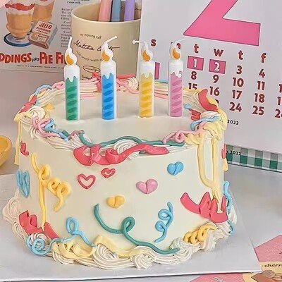 韩系复古生日蜡烛ins蛋糕装饰摆件网红甜品烘焙派对火苗蜡烛火焰