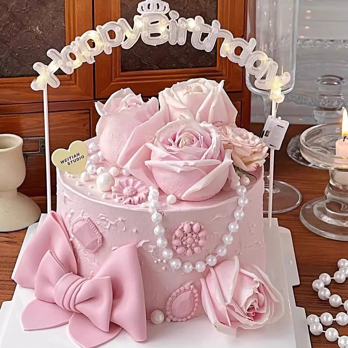 母亲节快乐蛋糕装饰摆件发光字母灯蝴蝶结妈妈小仙女烘焙装扮插件