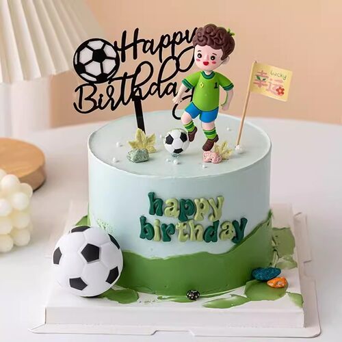软胶踢足球男孩生日蛋糕装饰插件足球主题儿童生日快乐烘焙插牌