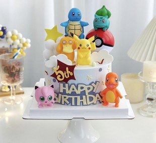 网红蛋糕装饰摆件可达鸭皮卡丘可爱宠物小精灵儿童玩具生日派对场