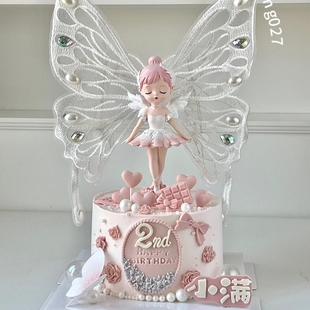 饰摆件芭蕾舞裙女孩刺绣蝴蝶带灯女生生日插件 翅膀贝拉公主蛋糕装