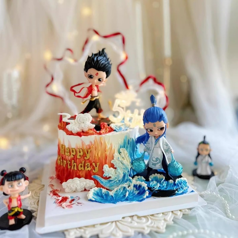 生日快乐哪吒敖丙蛋糕装饰摆件儿童热门卡通形象PVC摆件哪吒插件x
